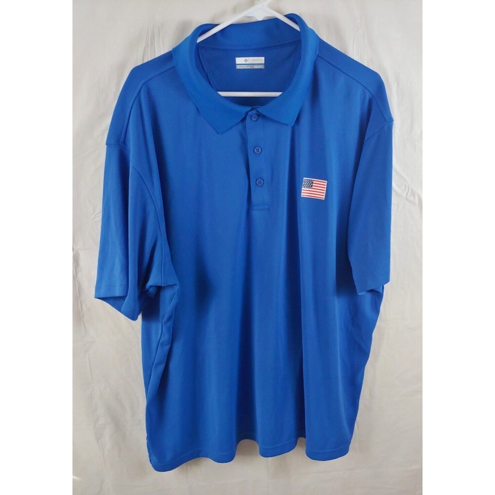 Columbia Mens Polo Shirt XXL Blue Short Sleeve American Flag Patriotic 2XL